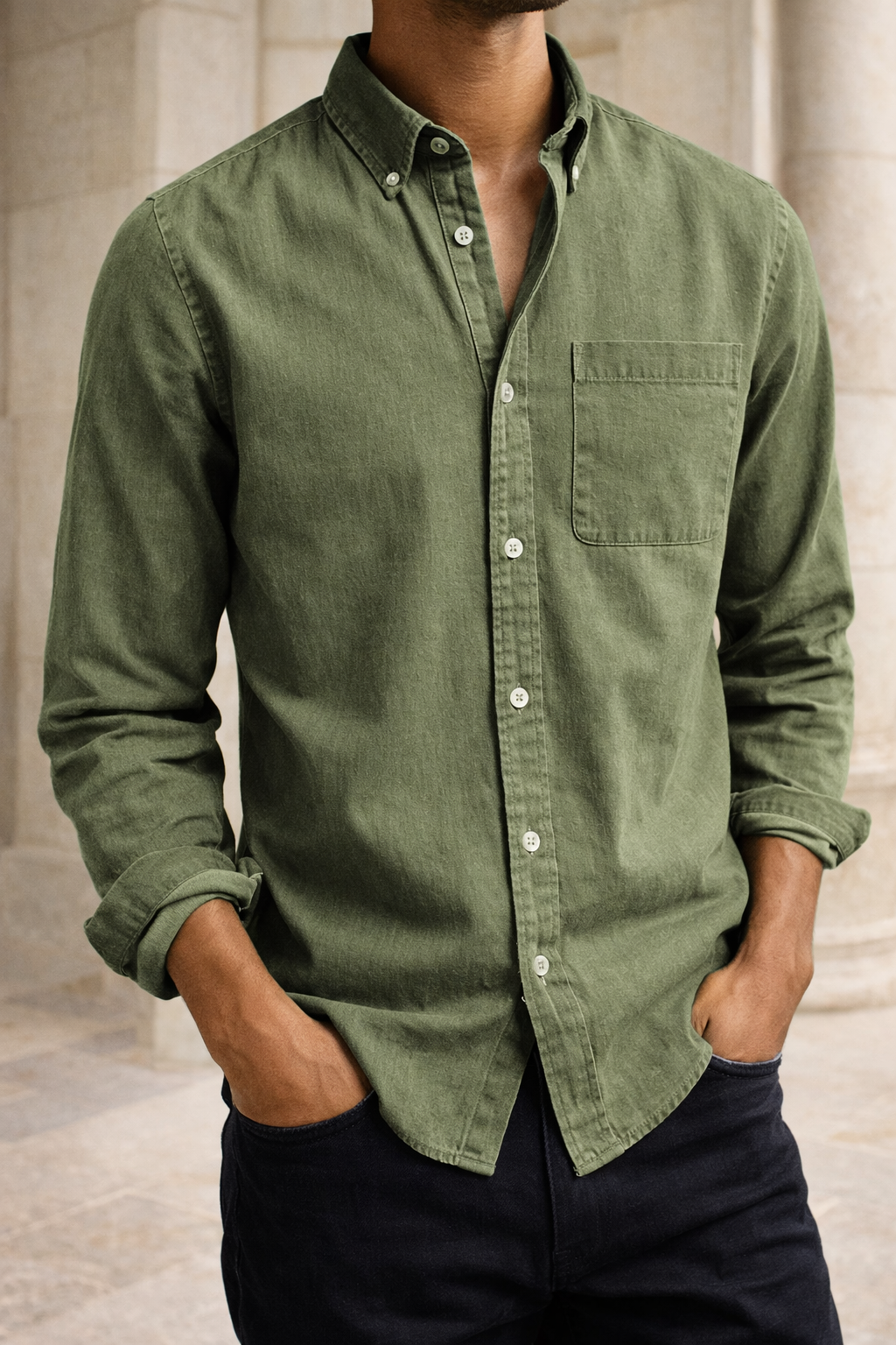 Cotton Button Down Shirt with Chest Pocket for Men | Office and Weekend Wear