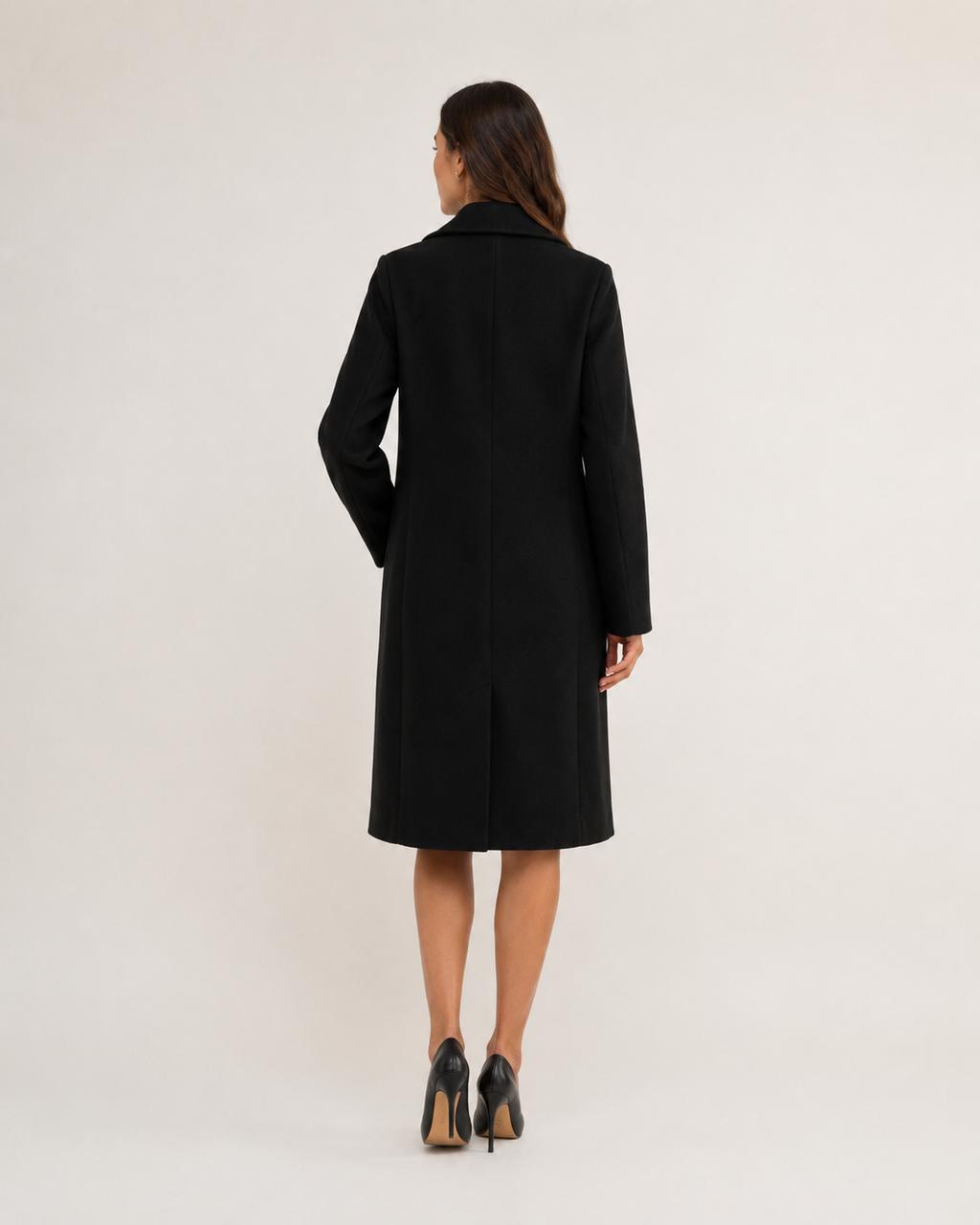 Thick Matte Double Breasted Knee Length Coat with Notch Lapel for Women