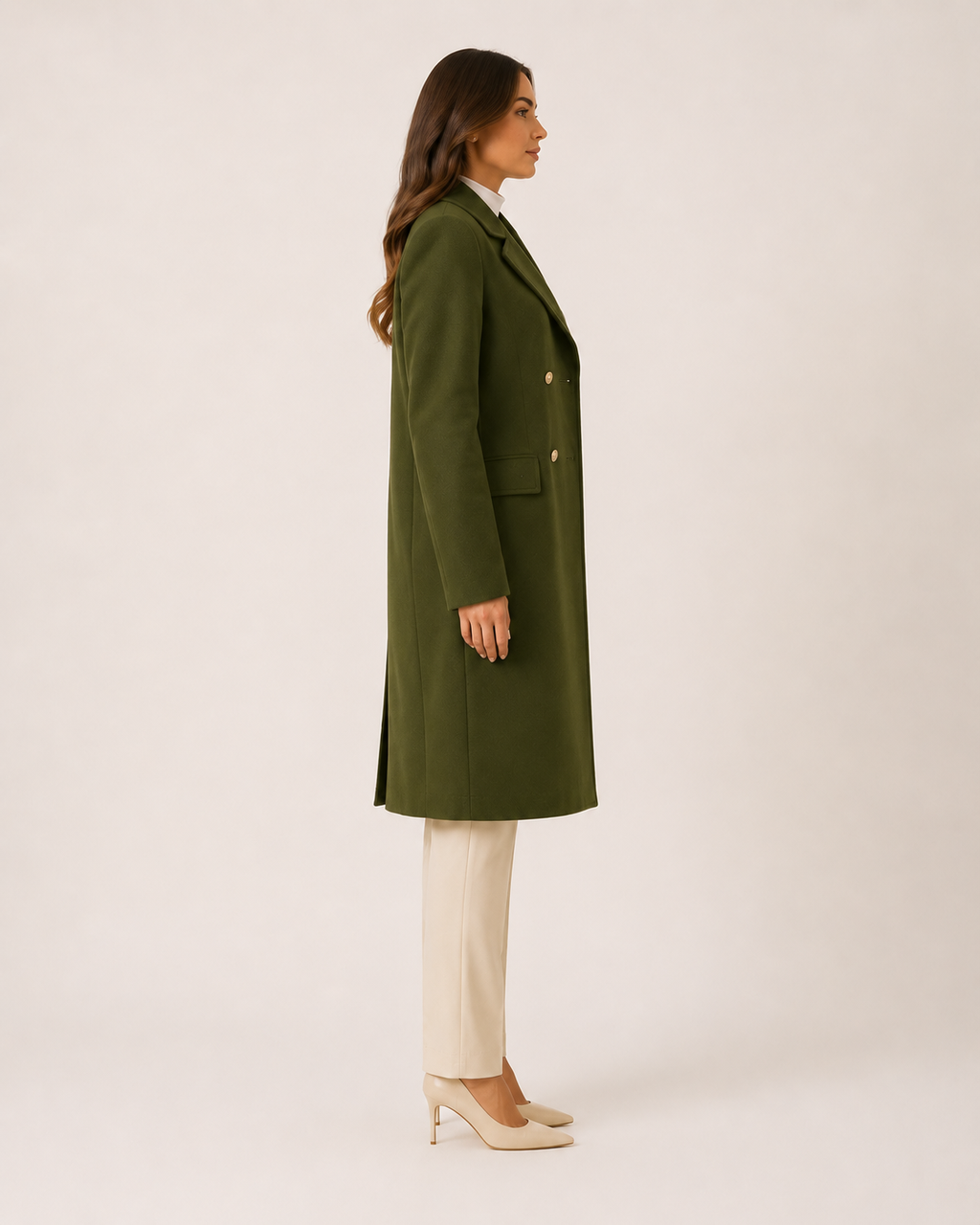 Thick Matte Double Breasted Knee Length Coat with Notch Lapel for Women