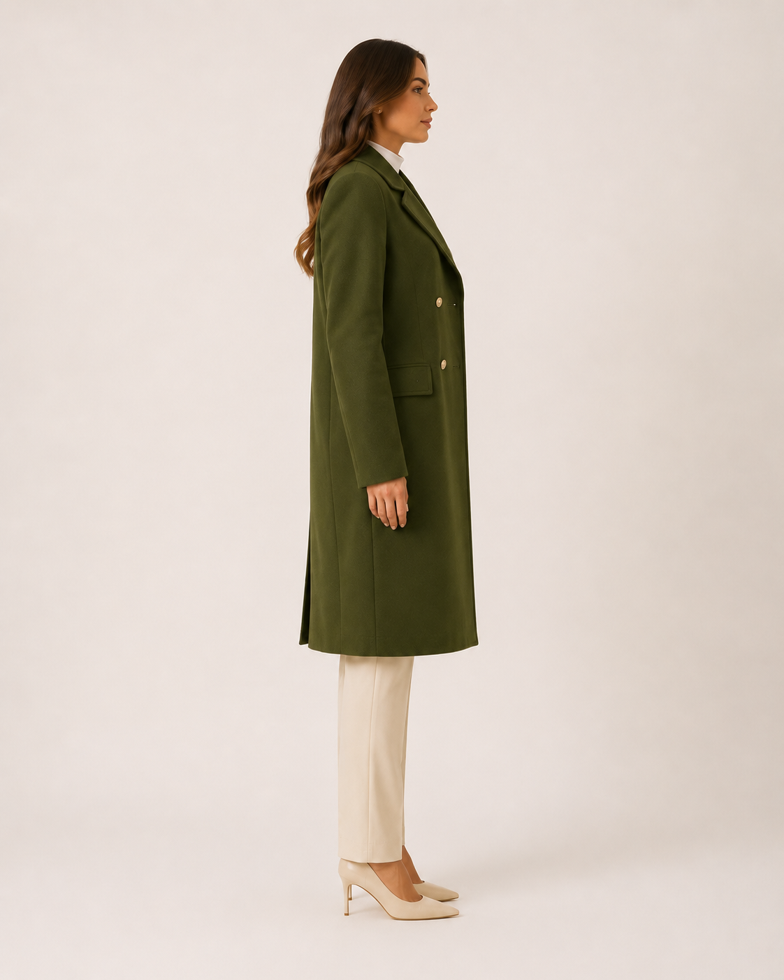 Thick Matte Double Breasted Knee Length Coat with Notch Lapel for Women