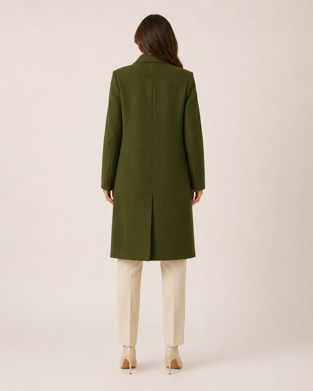 Thick Matte Double Breasted Knee Length Coat with Notch Lapel for Women