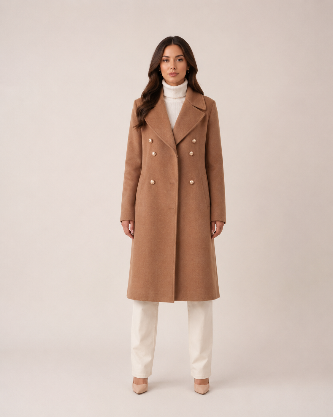 Thick Matte Double Breasted Knee Length Coat with Notch Lapel for Women