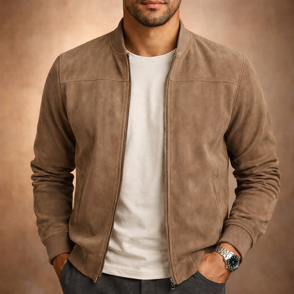 Suede Look Bomber Jacket for Men | Lightweight Tailored Cut Outerwear