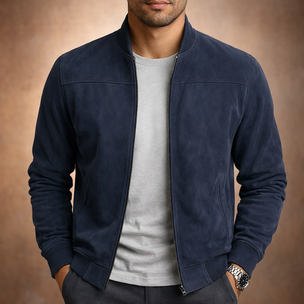 Suede Look Bomber Jacket for Men | Lightweight Tailored Cut Outerwear