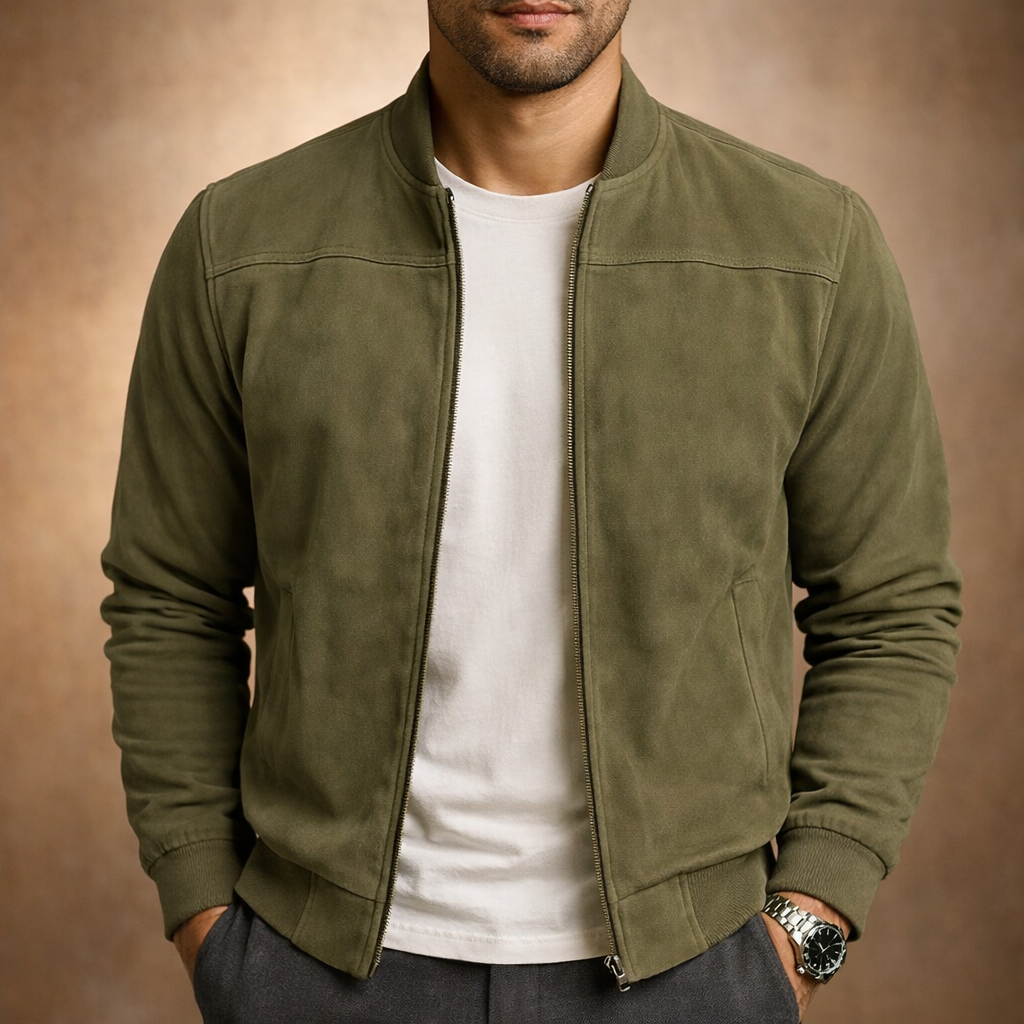 Suede Look Bomber Jacket for Men | Lightweight Tailored Cut Outerwear