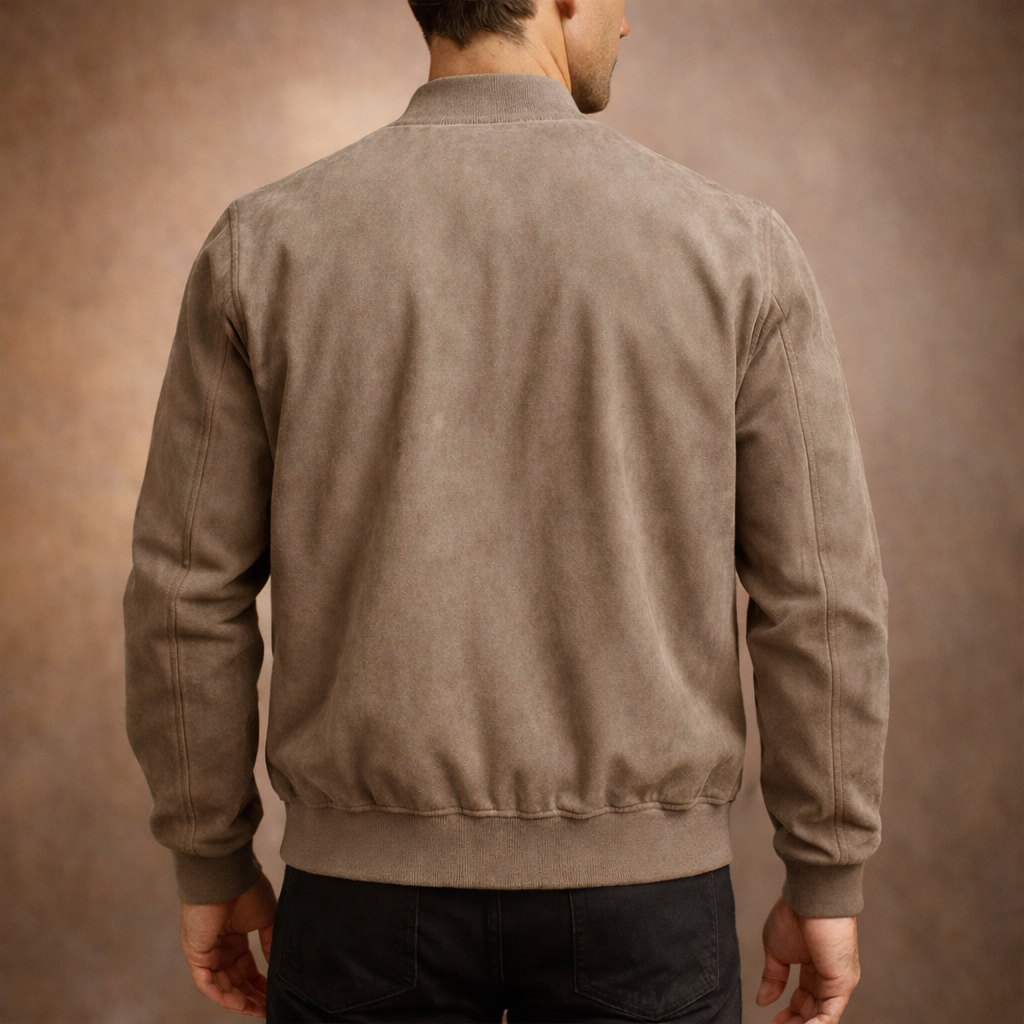 Suede Look Bomber Jacket for Men | Lightweight Tailored Cut Outerwear