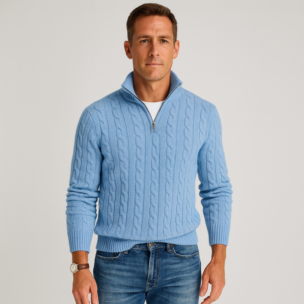 Laurent de Vries | Luxury Men's Half-Zip Sweater with High Collar