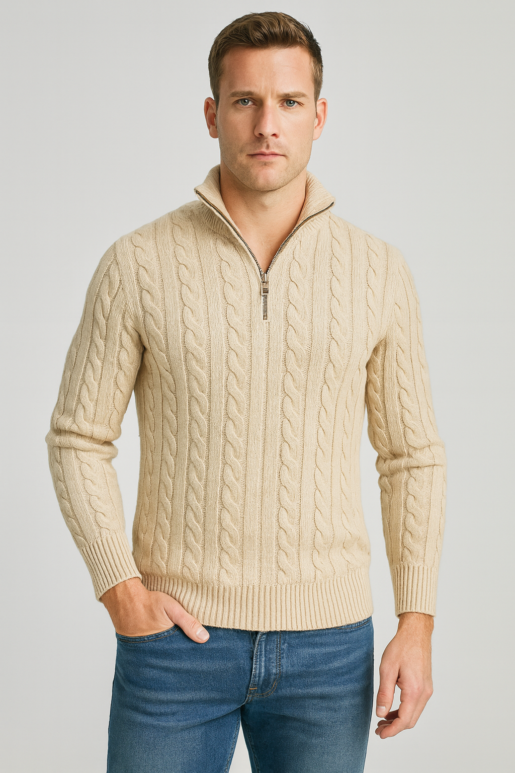 Laurent de Vries | Luxury Men's Half-Zip Sweater with High Collar