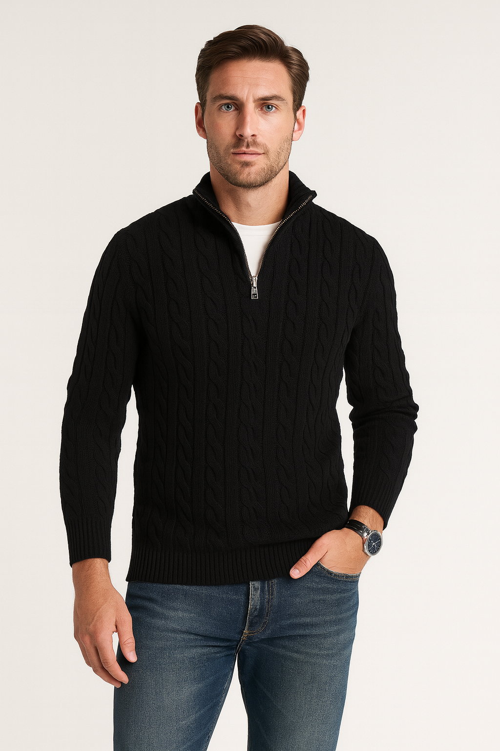 Laurent de Vries | Luxury Men's Half-Zip Sweater with High Collar