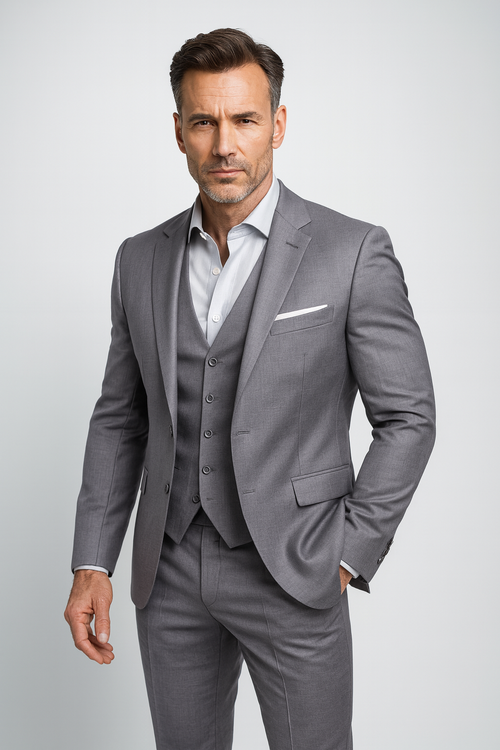 Slim Fit Three Piece Formal Suit and Vest Set for Men | Wedding Occasion Wear