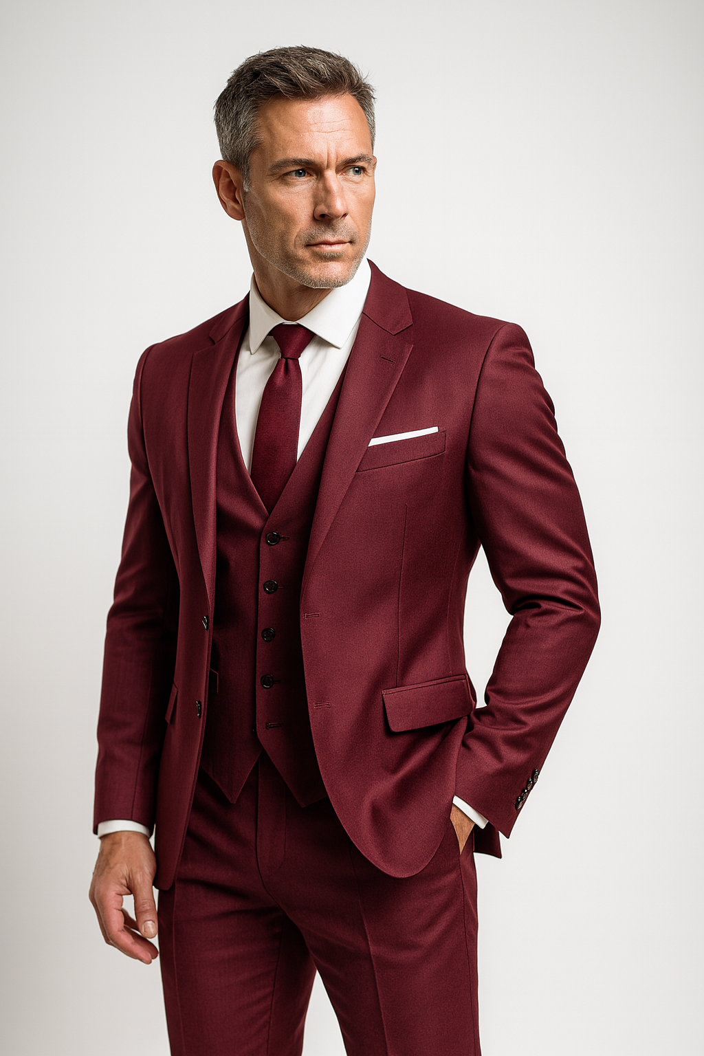 Slim Fit Three Piece Formal Suit and Vest Set for Men | Wedding Occasion Wear