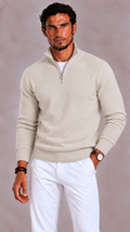 Merino Wool V Neck Zip Sweater for Men | Relaxed Fit Long Sleeve Pullover