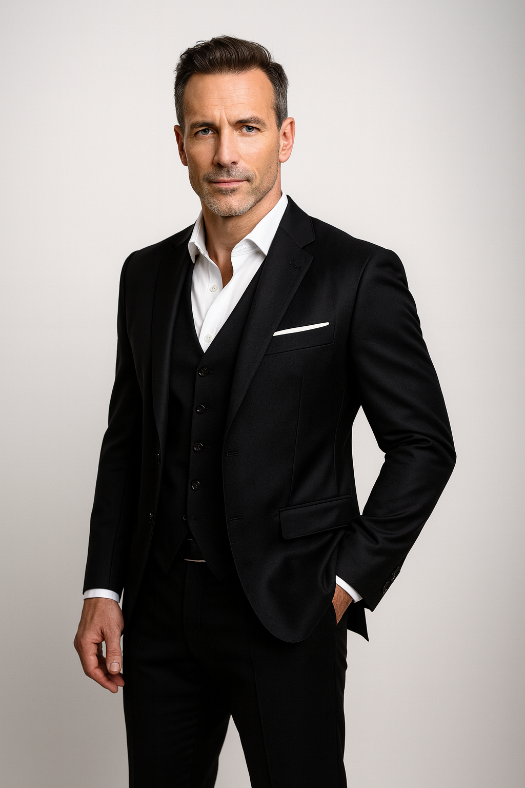 Slim Fit Three Piece Formal Suit and Vest Set for Men | Wedding Occasion Wear