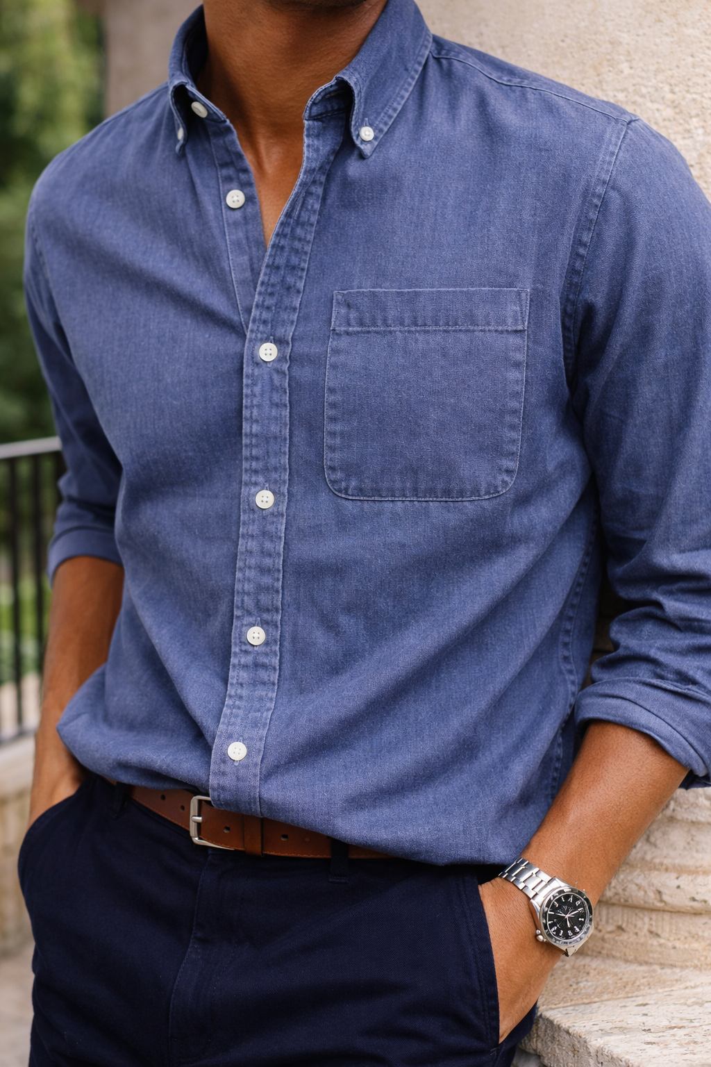 Cotton Button Down Shirt with Chest Pocket for Men | Office and Weekend Wear
