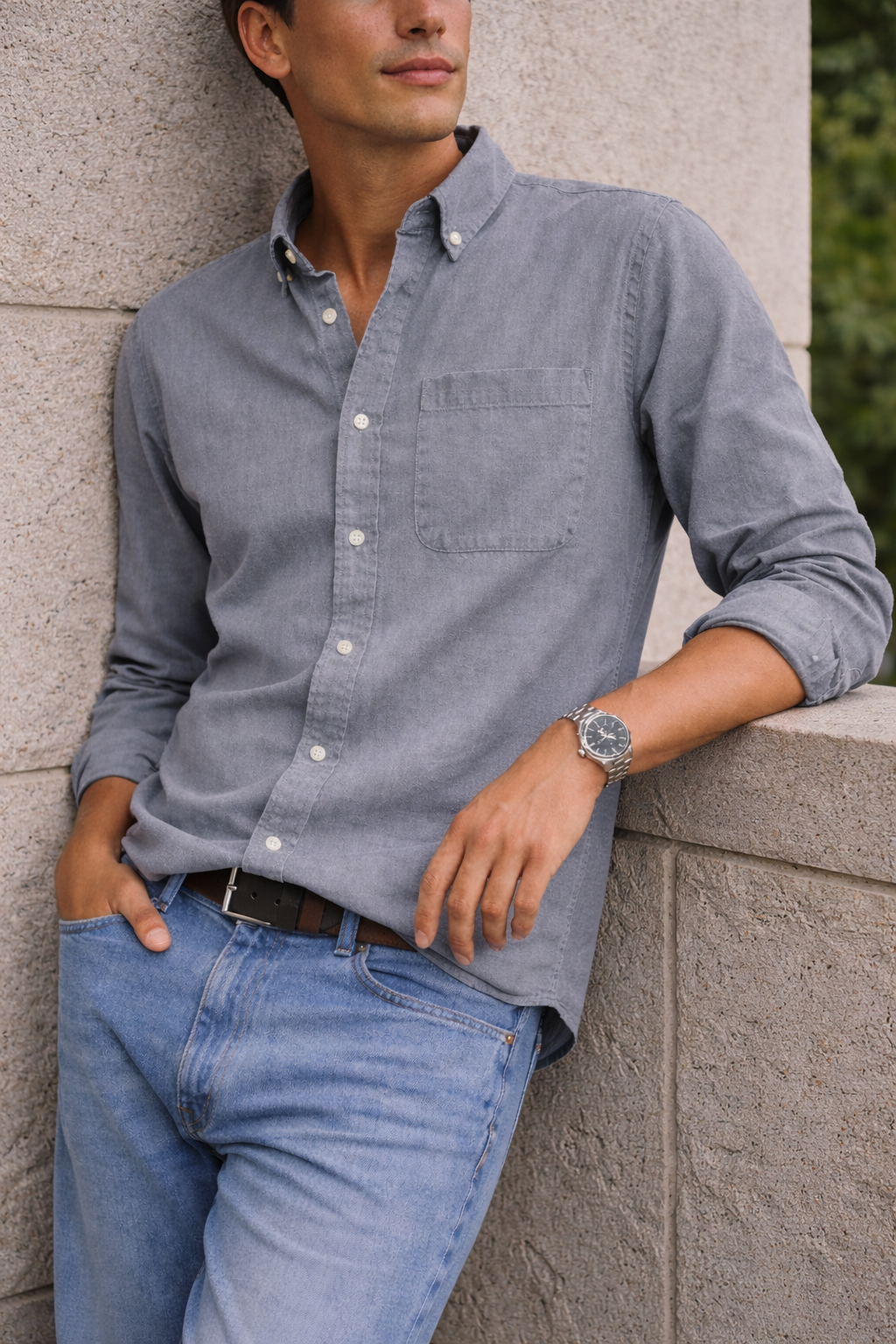Cotton Button Down Shirt with Chest Pocket for Men | Office and Weekend Wear