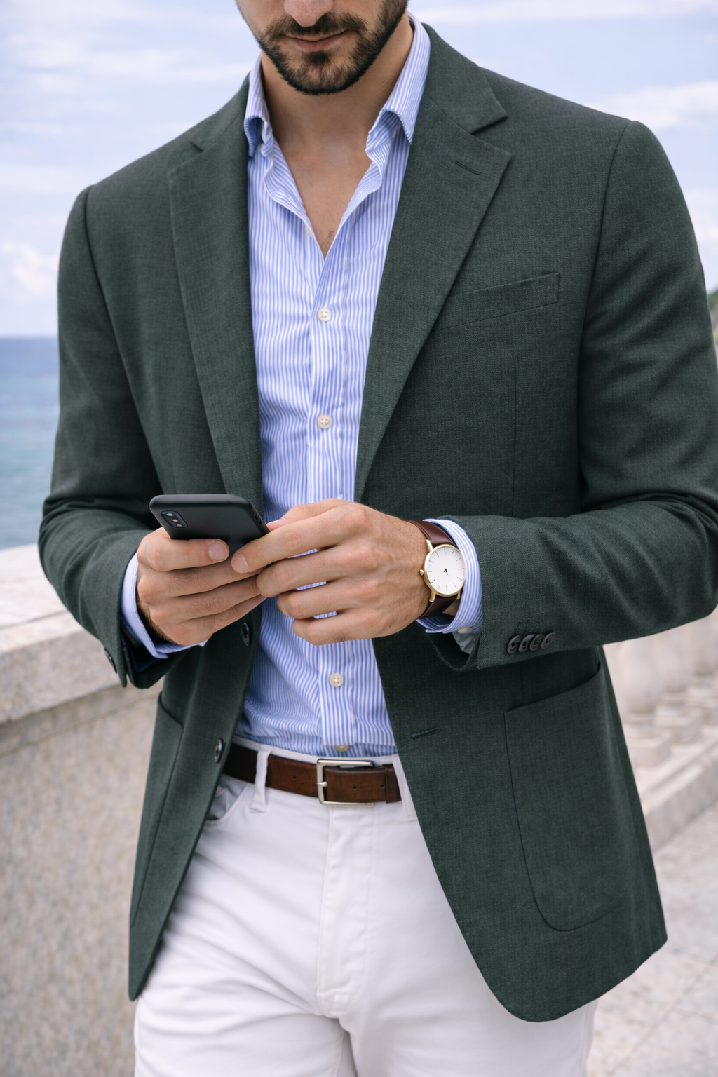 Knit Tailored Blazer with Notch Lapel for Men | Smart Casual Occasion Jacket