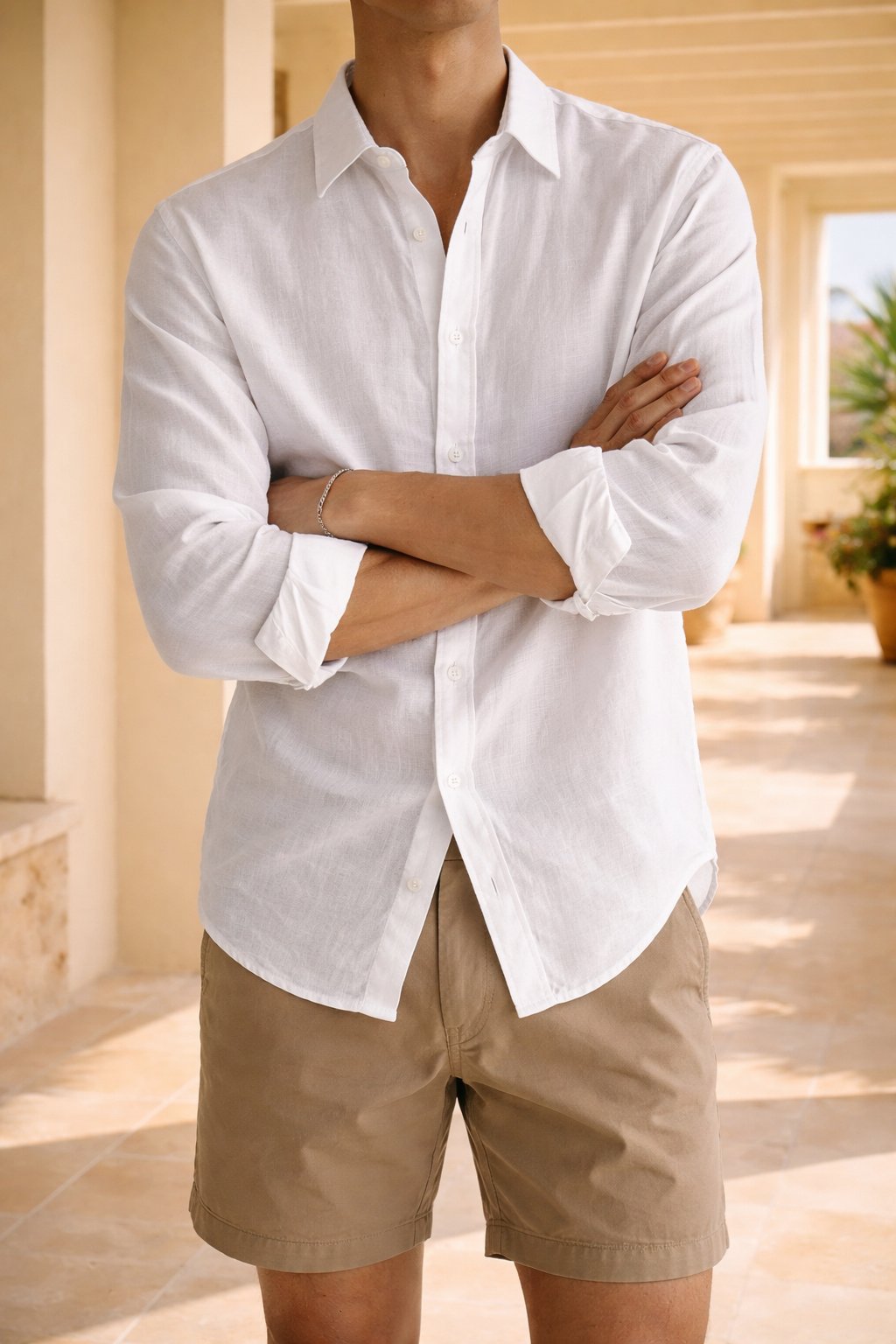 Linen Long Sleeve Button-Front Relaxed Fit Shirt for Men