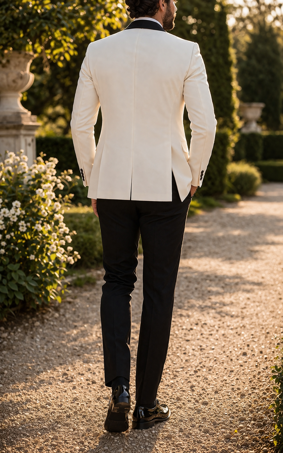White Three Piece Tuxedo Suit with Shawl Lapel and Vest for Men | Wedding