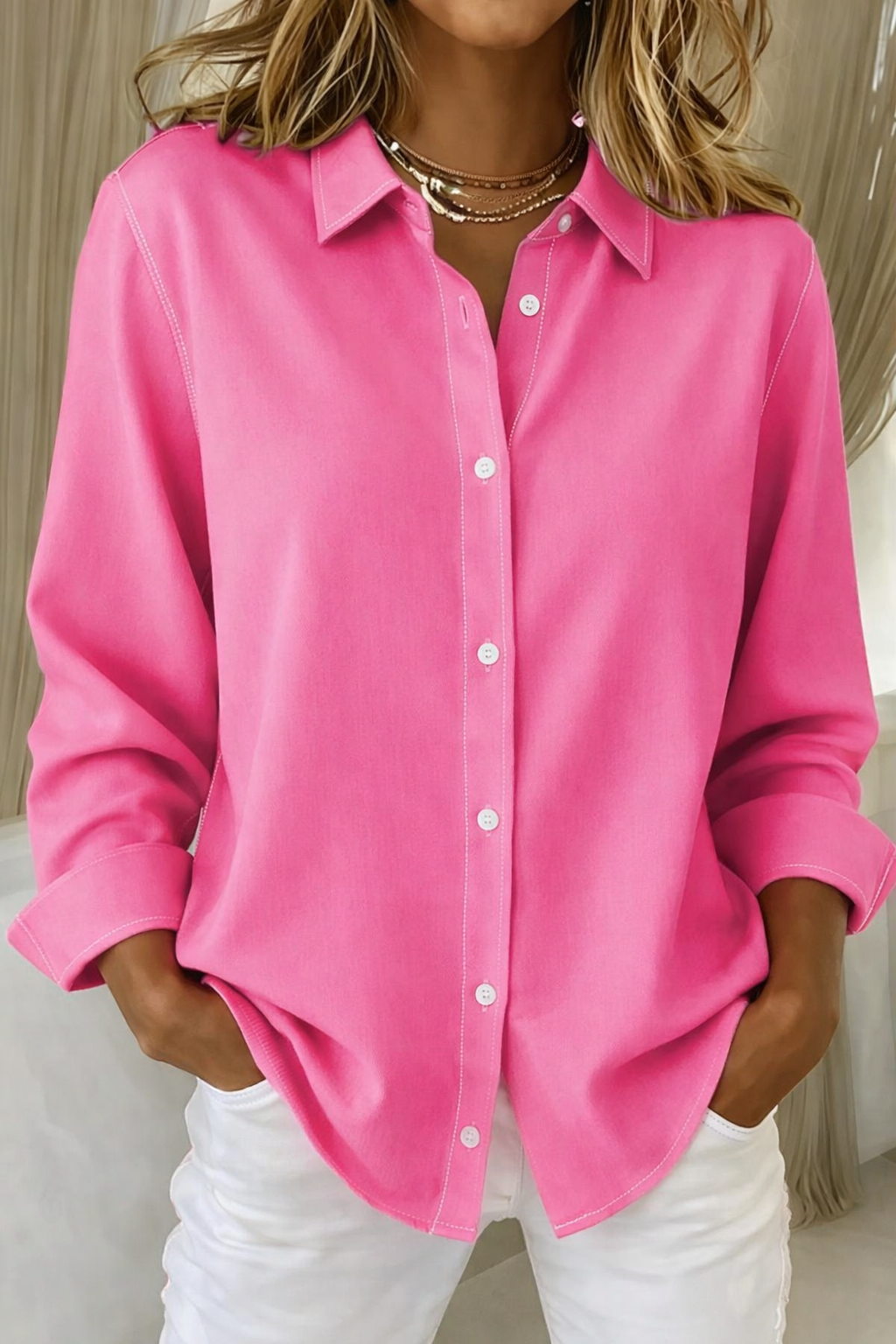 Button-Down Blouse for Women | Long Sleeve Lightweight Fit