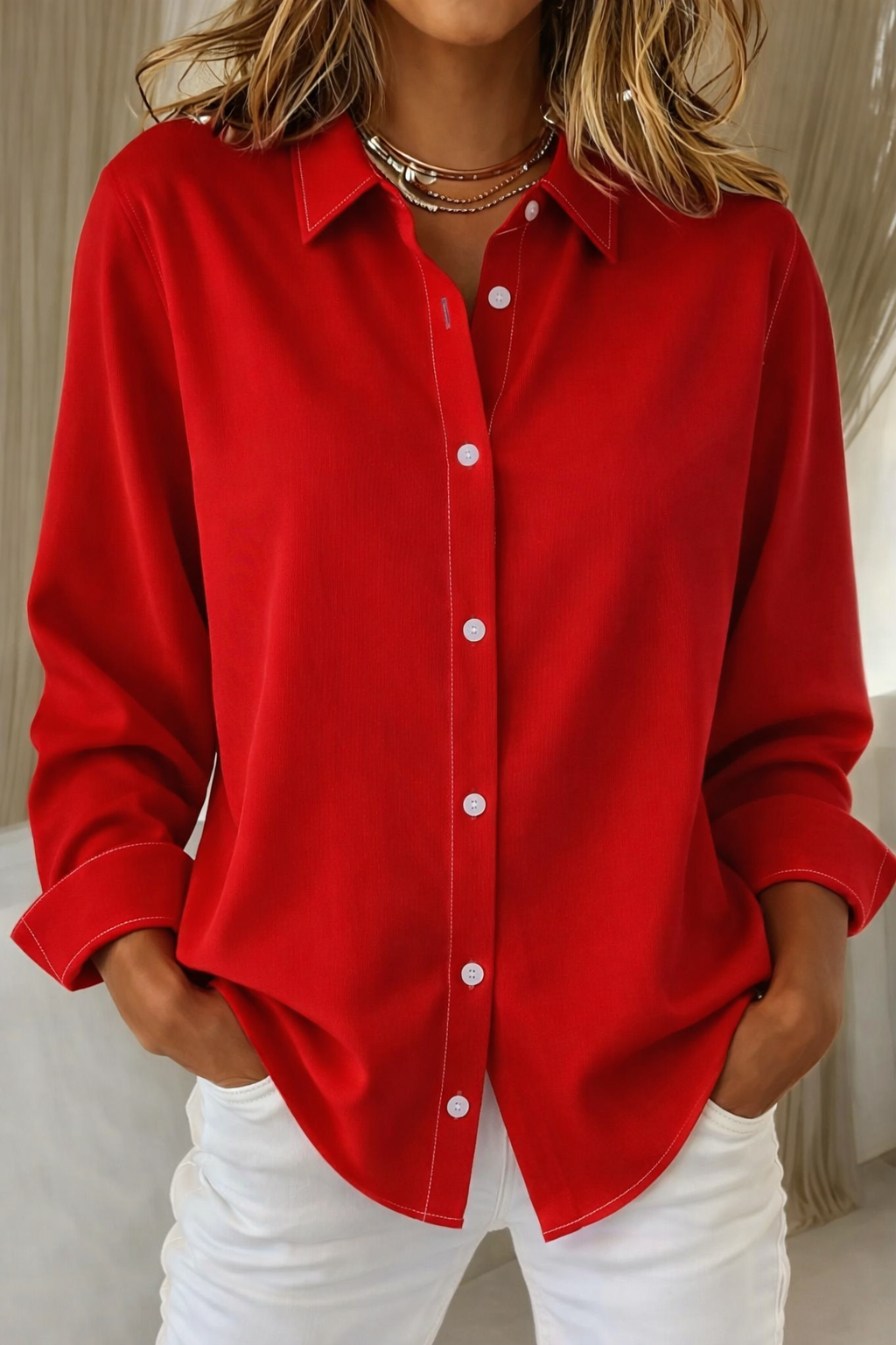Button-Down Blouse for Women | Long Sleeve Lightweight Fit