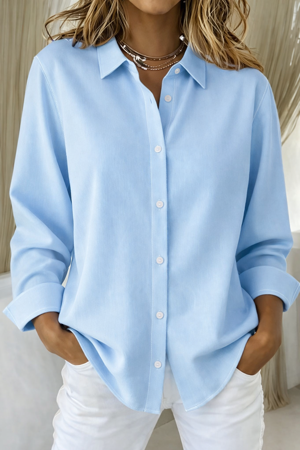 Button-Down Blouse for Women | Long Sleeve Lightweight Fit