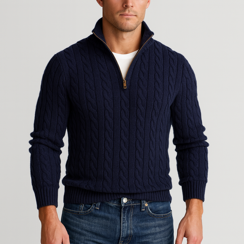 Laurent de Vries | Luxury Men's Half-Zip Sweater with High Collar