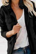 Black Open Front Relaxed Tailored Jacket for Women