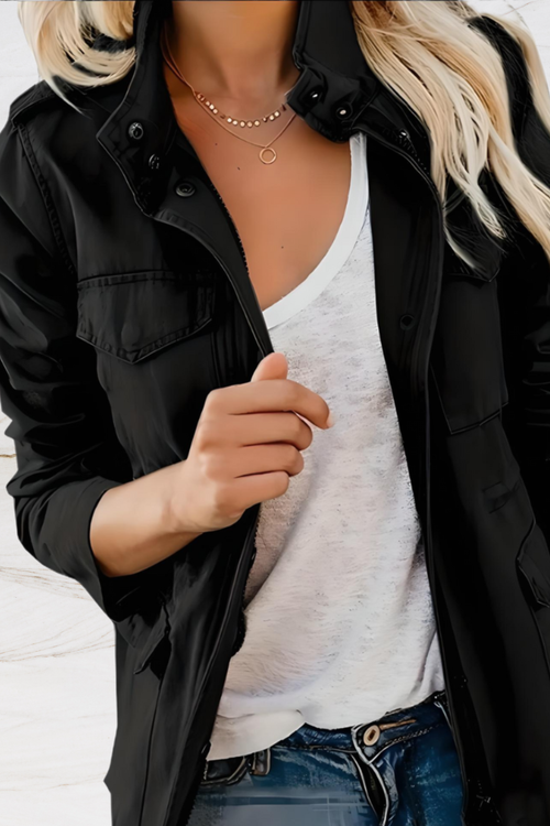 Black Open Front Relaxed Tailored Jacket for Women