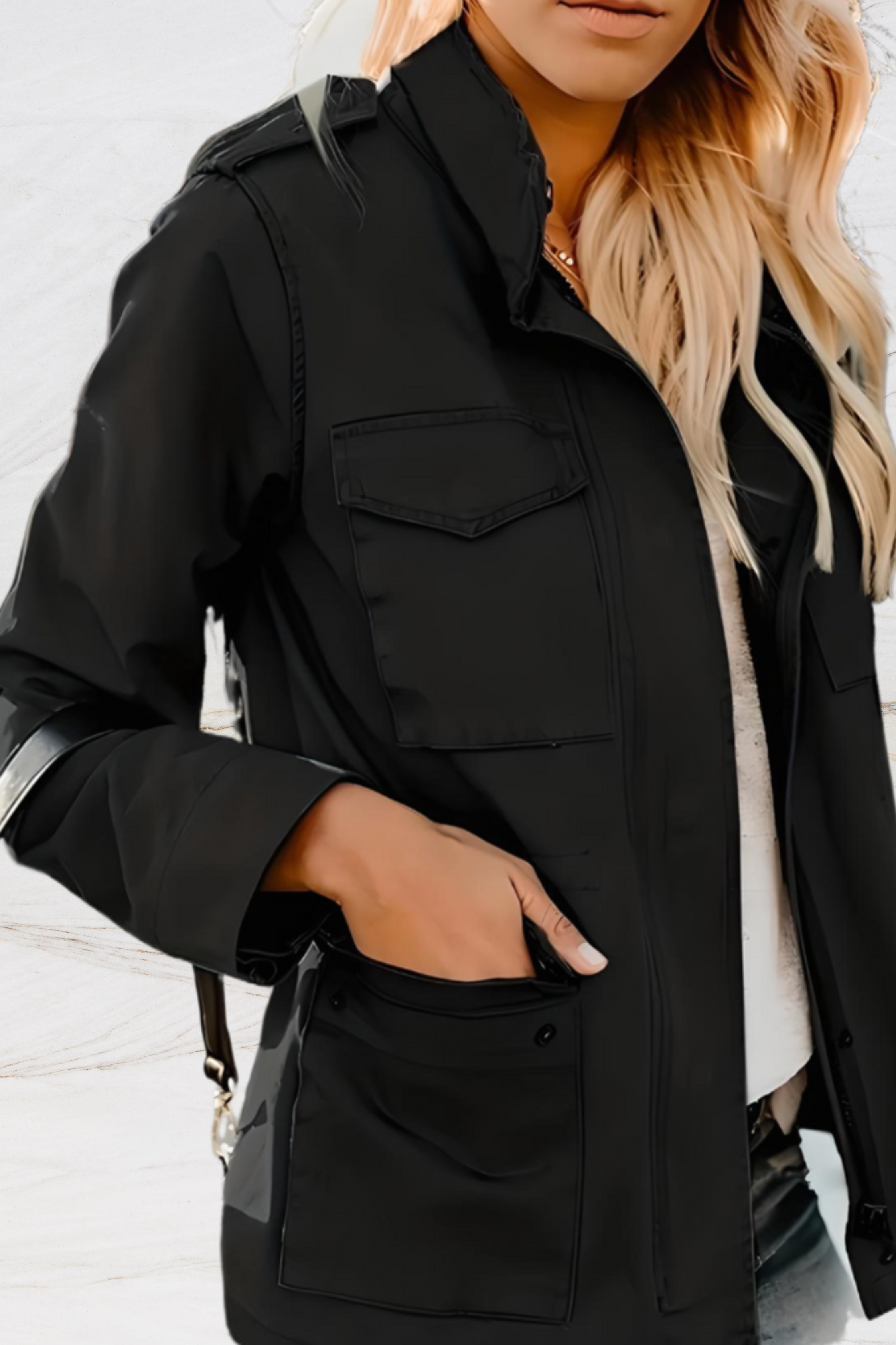 Black Open Front Relaxed Tailored Jacket for Women