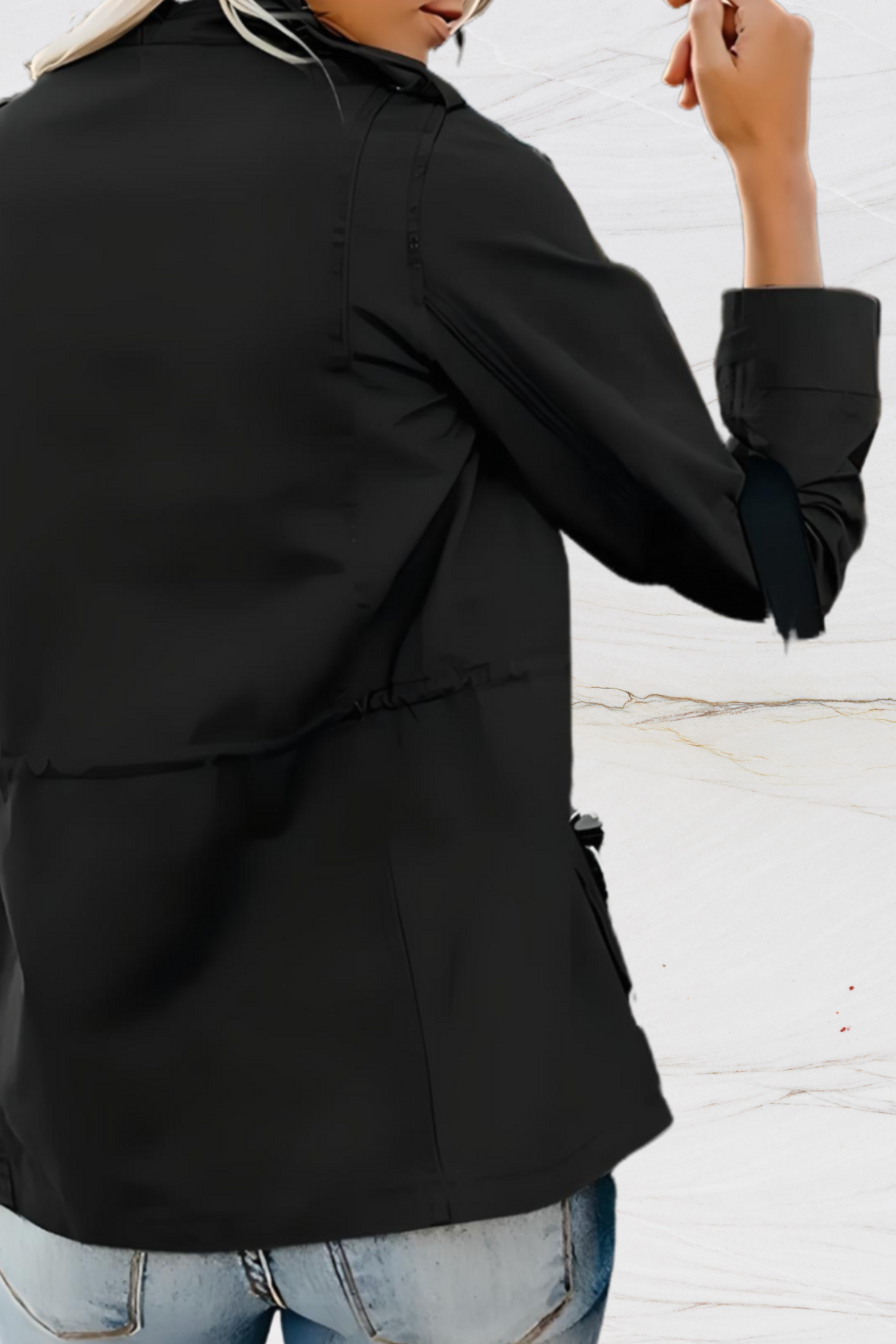 Black Open Front Relaxed Tailored Jacket for Women