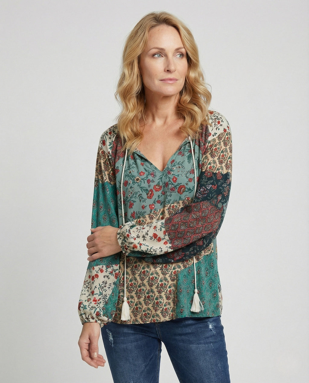 Patchwork Boho Blouse for Women | Relaxed Fit Lightweight Summer Top