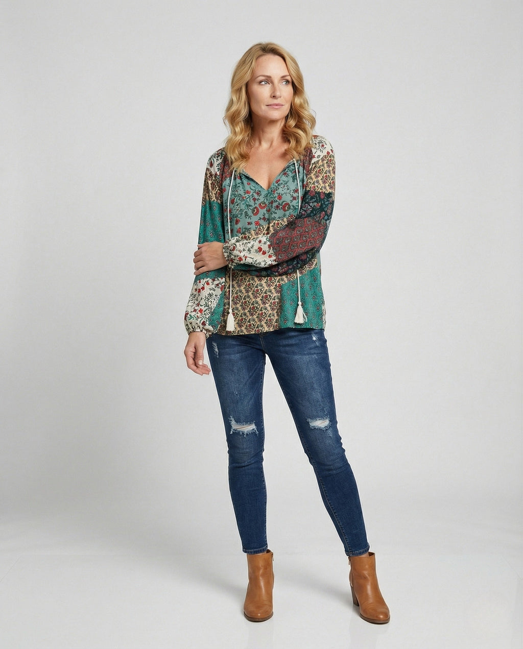 Patchwork Boho Blouse for Women | Relaxed Fit Lightweight Summer Top