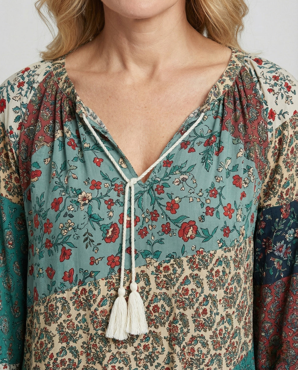 Patchwork Boho Blouse for Women | Relaxed Fit Lightweight Summer Top