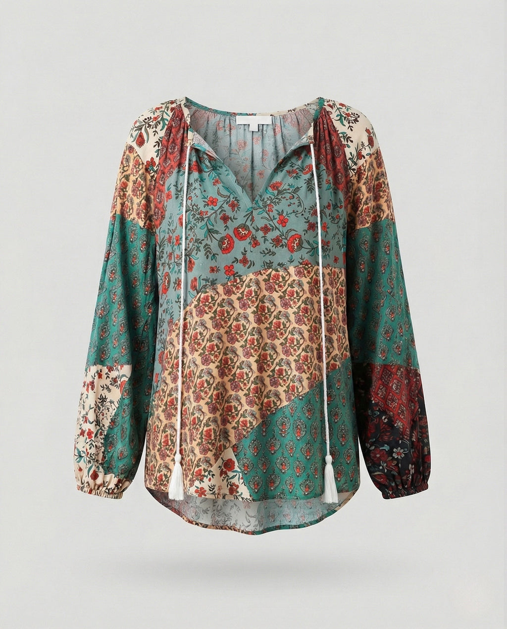 Patchwork Boho Blouse for Women | Relaxed Fit Lightweight Summer Top