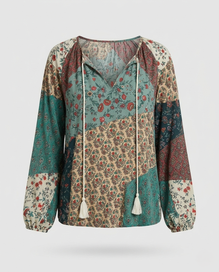 Patchwork Boho Blouse for Women | Relaxed Fit Lightweight Summer Top
