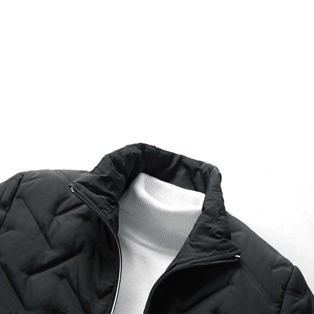 Black Quilted Padded Zip Up Winter Jacket for Men | Cold Weather Outerwear