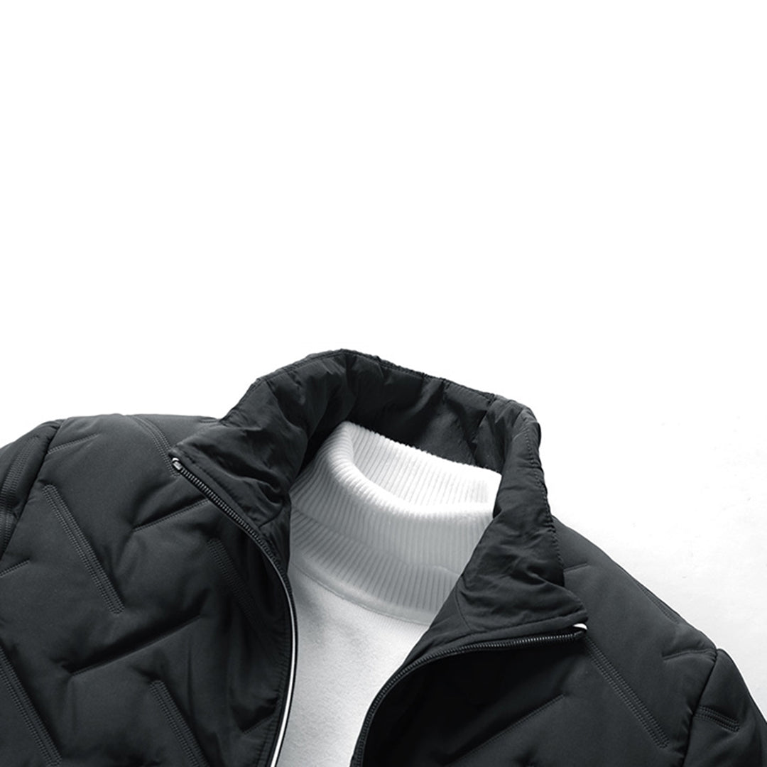 Black Quilted Padded Zip Up Winter Jacket for Men | Cold Weather Outerwear