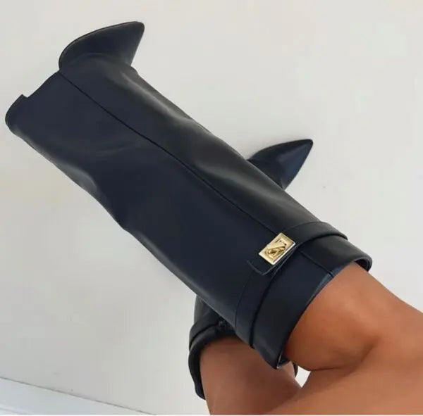 Tall Leather Suede Heeled Boots with Slim Shaft in Black or Taupe for Women