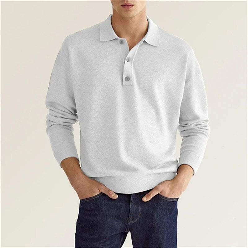 Polycotton Knit Long Sleeve Polo Shirt for Men | Casual and Formal Wear