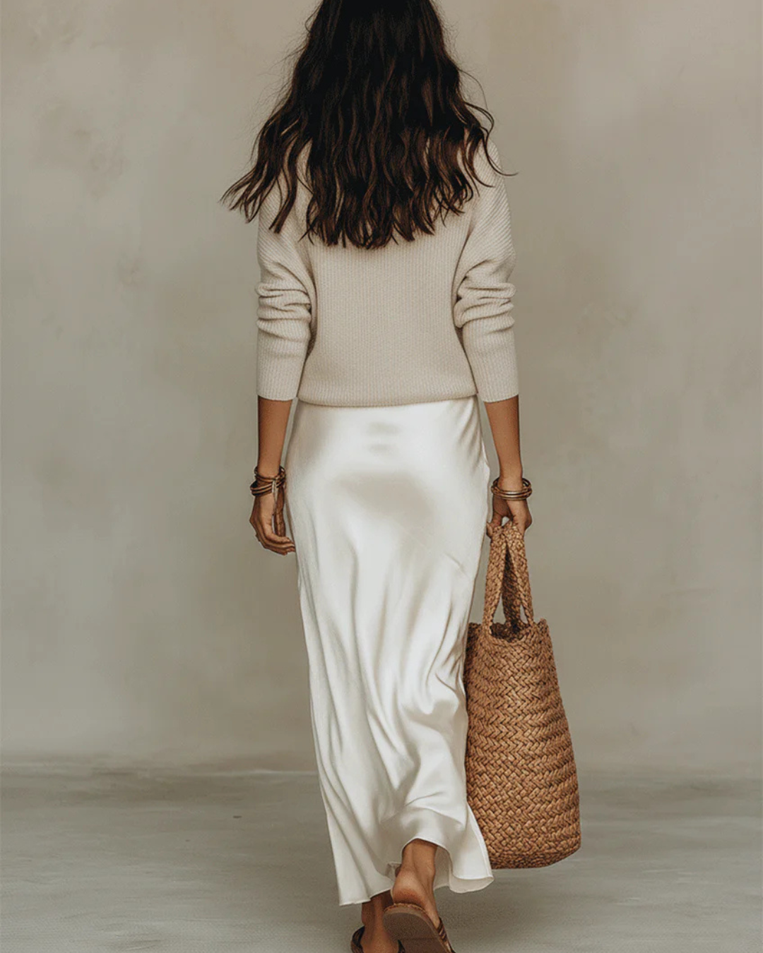 Satin Midi Dress and Knit Sweater Two Piece Set for Women | Layered Outfit