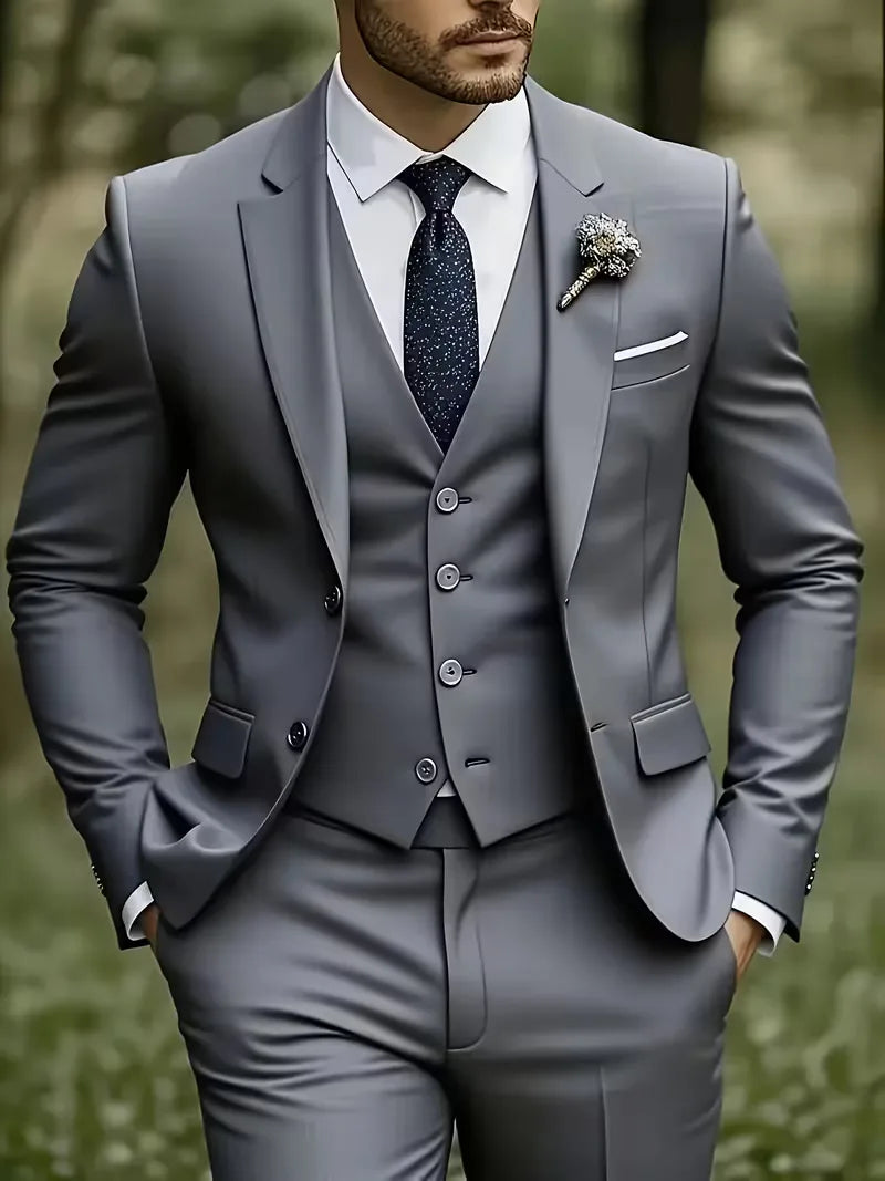 Slim Fit Three-Piece Suit for Men | Glossy Finish