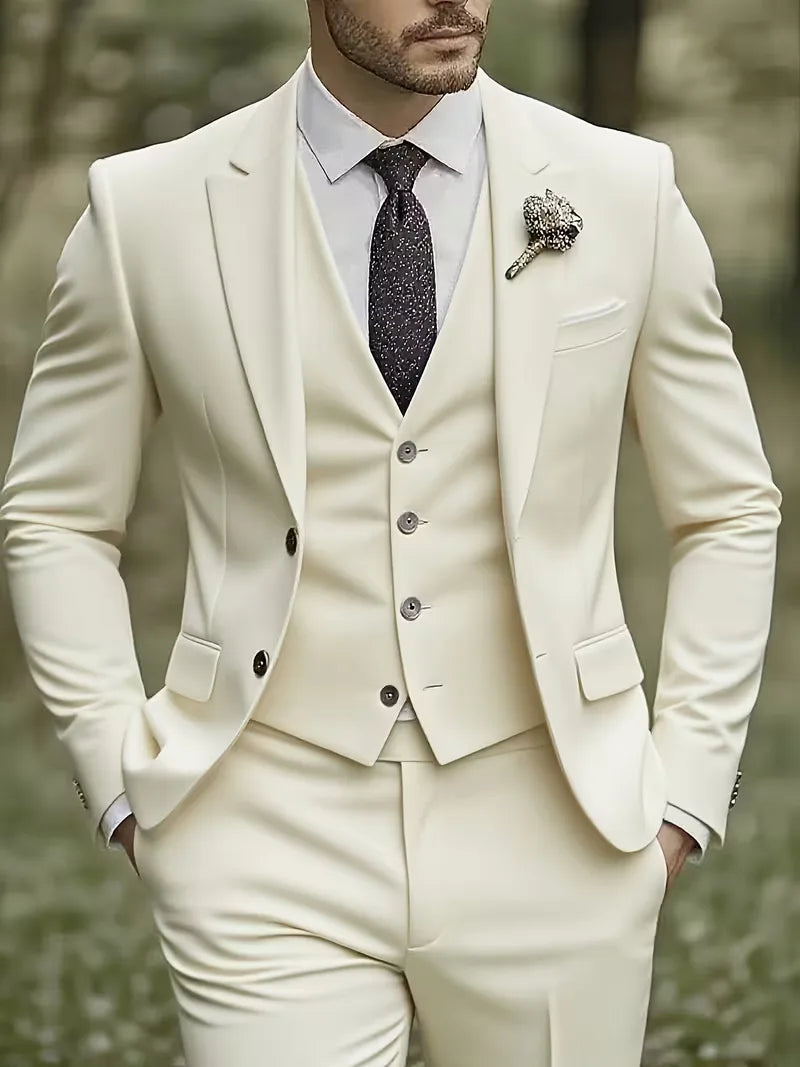 Slim Fit Three-Piece Suit for Men | Glossy Finish
