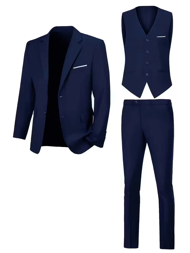 Slim Fit Three-Piece Suit for Men | Glossy Finish