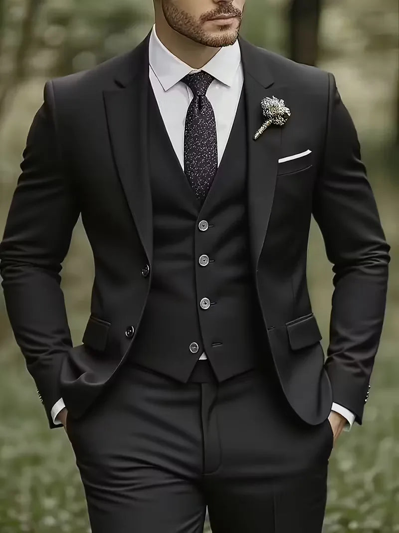 Slim Fit Three-Piece Suit for Men | Glossy Finish