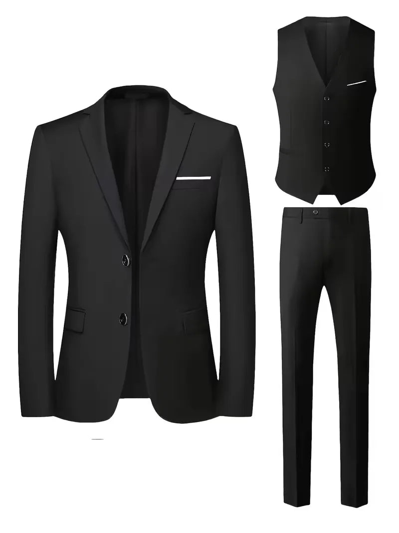 Slim Fit Three-Piece Suit for Men | Glossy Finish