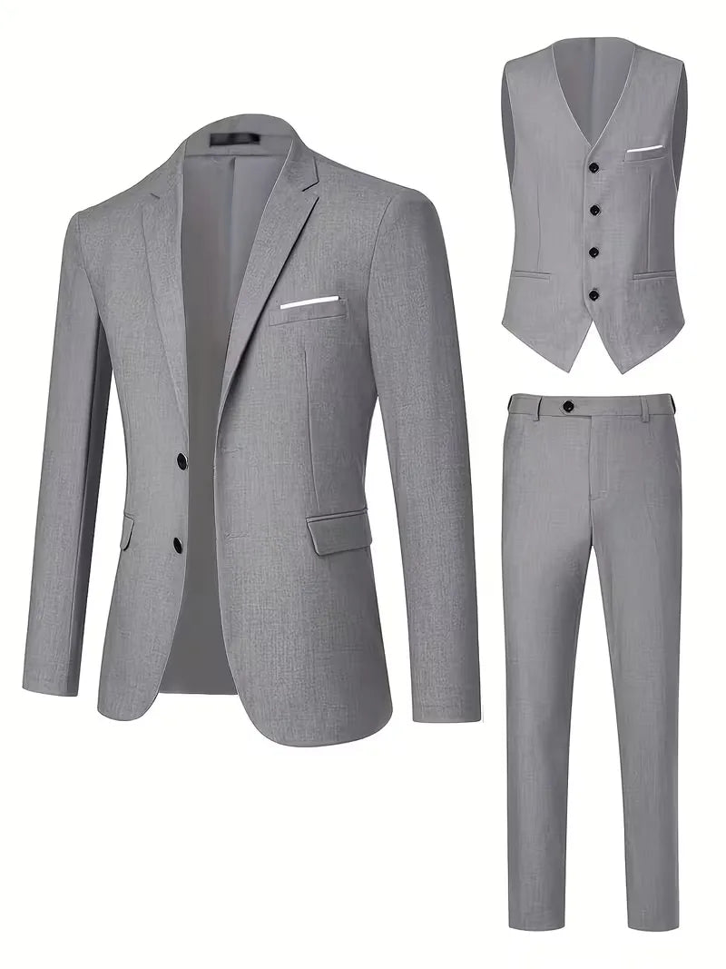 Slim Fit Three-Piece Suit for Men | Glossy Finish