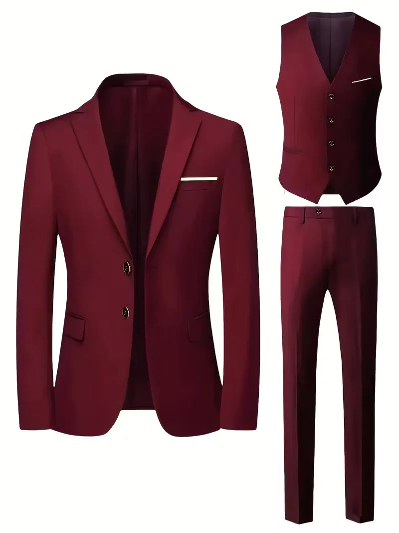Slim Fit Three-Piece Suit for Men | Glossy Finish
