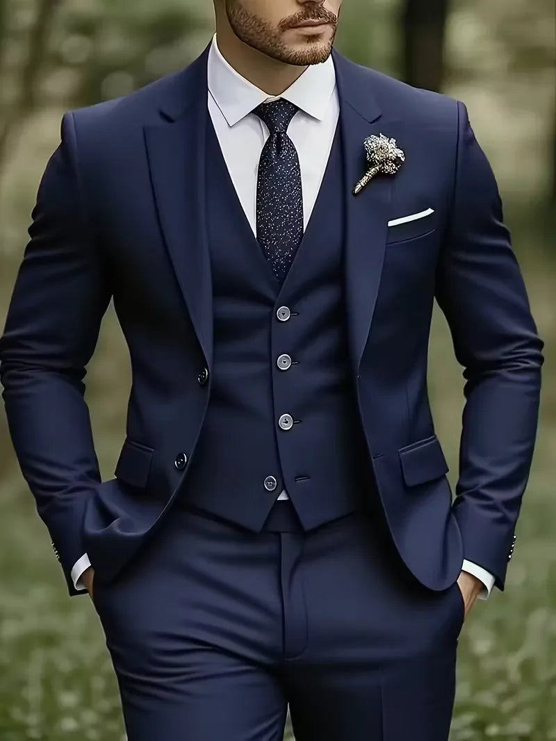 Slim Fit Three-Piece Suit for Men | Glossy Finish