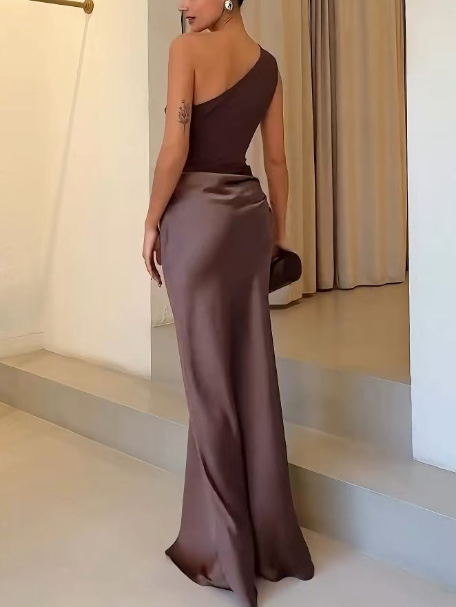 One Shoulder Pleated Maxi Dress for Women | Party and Formal Occasions