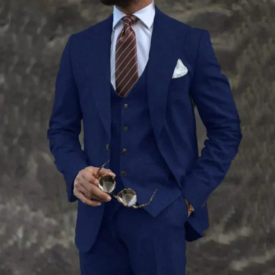 Three-Piece Tailored Blazer Waistcoat Pants Suit for Men | Formal Occasion